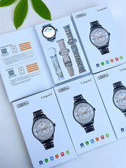 "Edelstahl Sportuhr mit Polierter Doppelarmband und Bluetooth-Anruffunktion - TFT Touchscreen, Farben: Schwarz, Silber, Gold"