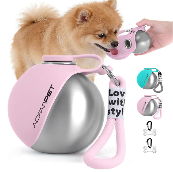 "Tragbare Edelstahl-Hundewasserflasche mit integriertem Trinknapf und Kotbeutelspender - Leicht, auslaufsicher und perfekt für Reisen und Spaziergänge"