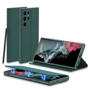 "All-Inclusive Magnetische Saug-Ledertasche mit Feinen Löchern für Samsung - in Waldgrün, Kalt-Schwarz, Karbonfaser-Muster und Weinrot"