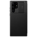 "Premium Leder Handyhülle mit Anti-Peep Objektivabdeckung und Flip-Cover für Samsung S23 ULTRA - Stoßfest, in Schwarz, Rot, Braun und Musterdesigns"