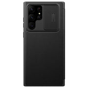 "Premium Leder Handyhülle mit Anti-Peep Objektivabdeckung und Flip-Cover für Samsung S23 ULTRA - Stoßfest, in Schwarz, Rot, Braun und Musterdesigns"