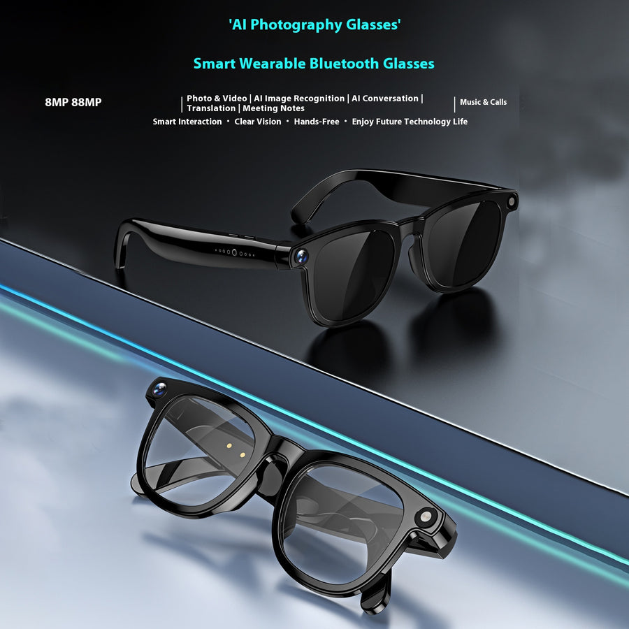 "Intelligente AI-Brille mit 800W Doppelobjektiv, Anti-Shake, Rauschunterdrückung und Wasserfest - Musik & Bluetooth Anruf Funktionen"