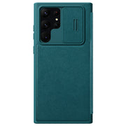 "Premium Leder Handyhülle mit Anti-Peep Objektivabdeckung und Flip-Cover für Samsung S23 ULTRA - Stoßfest, in Schwarz, Rot, Braun und Musterdesigns"