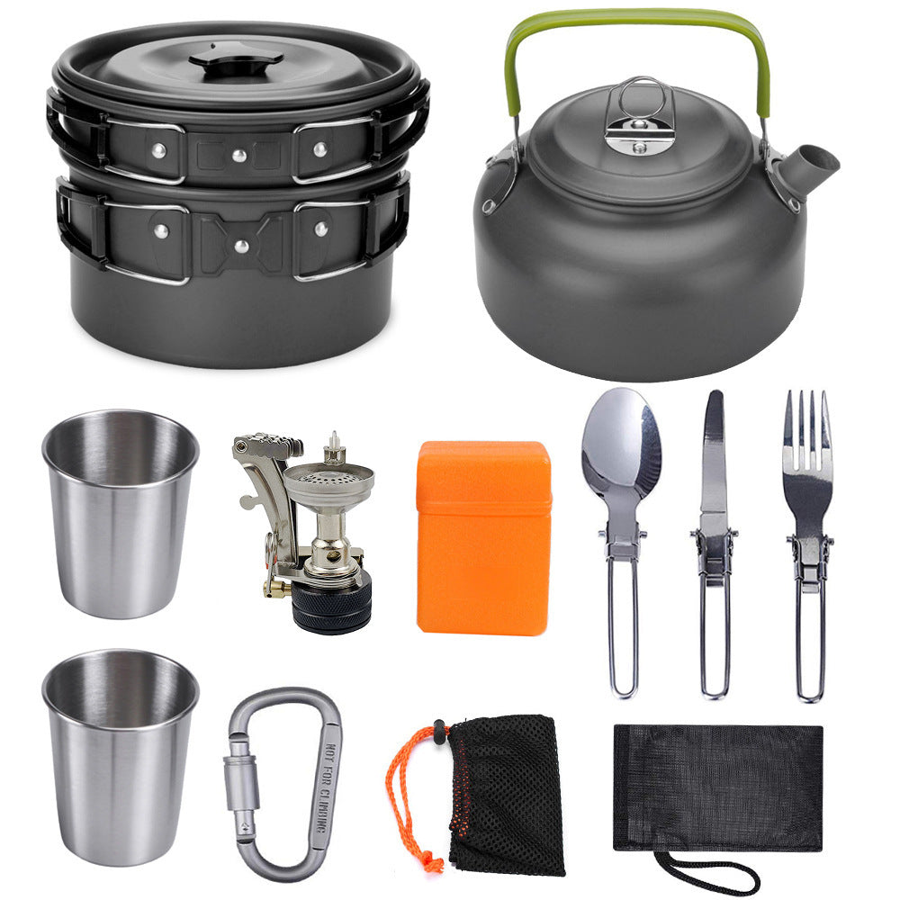 "Hochwertiges Camping-Kochset aus Aluminium - Outdoor-Kochgeschirr mit Topf, Pfanne, Teekanne & Mehr - Ideal für Wandern, Picknick, BBQ"