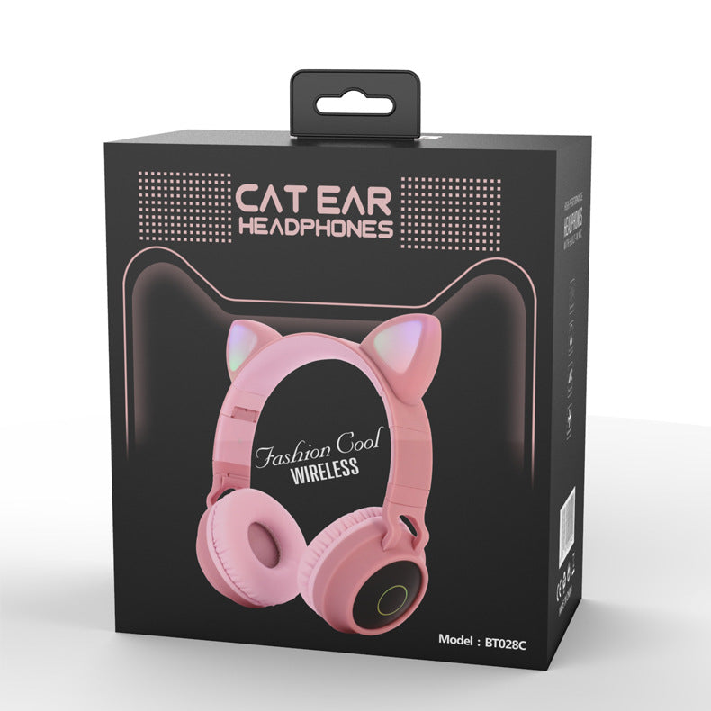 "Faltbares LED Licht Katzenohr Bluetooth 5.0 Kopfhörer - Kabelloses, Tragbares Headset mit Mikrofon - Ideal Geschenk für Kinder"