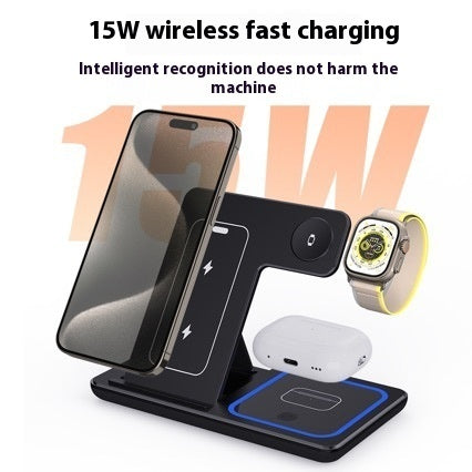 "15W 3-in-1 LED Schnellladegerät: Faltbare Ladestation für Smartphones, iWatch & AirPods Pro - Kompaktes Design, Sicheres & Effizientes Laden"
