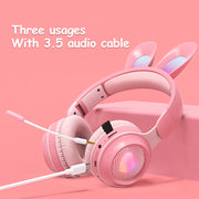 "Leuchtende Hasenohr-Kopfhörer, Kabellos & Ausziehbar, Bluetooth 5.0, Stereo, Anruffunktion, Unterstützt Musik, USB-Aufladung, RGB-Beleuchtung - Ideal für Handy, Tablet & Laptop"