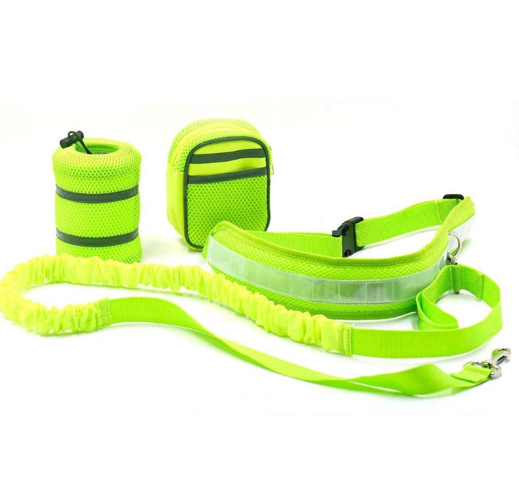"Verstellbare Freihand-Hundeleine: 4-teiliges Lauf-Traktionsset, Nylon, Stretchbar & Anpassbar, mit Taillentasche für Handy und Snacks - in 4 Farben erhältlich"