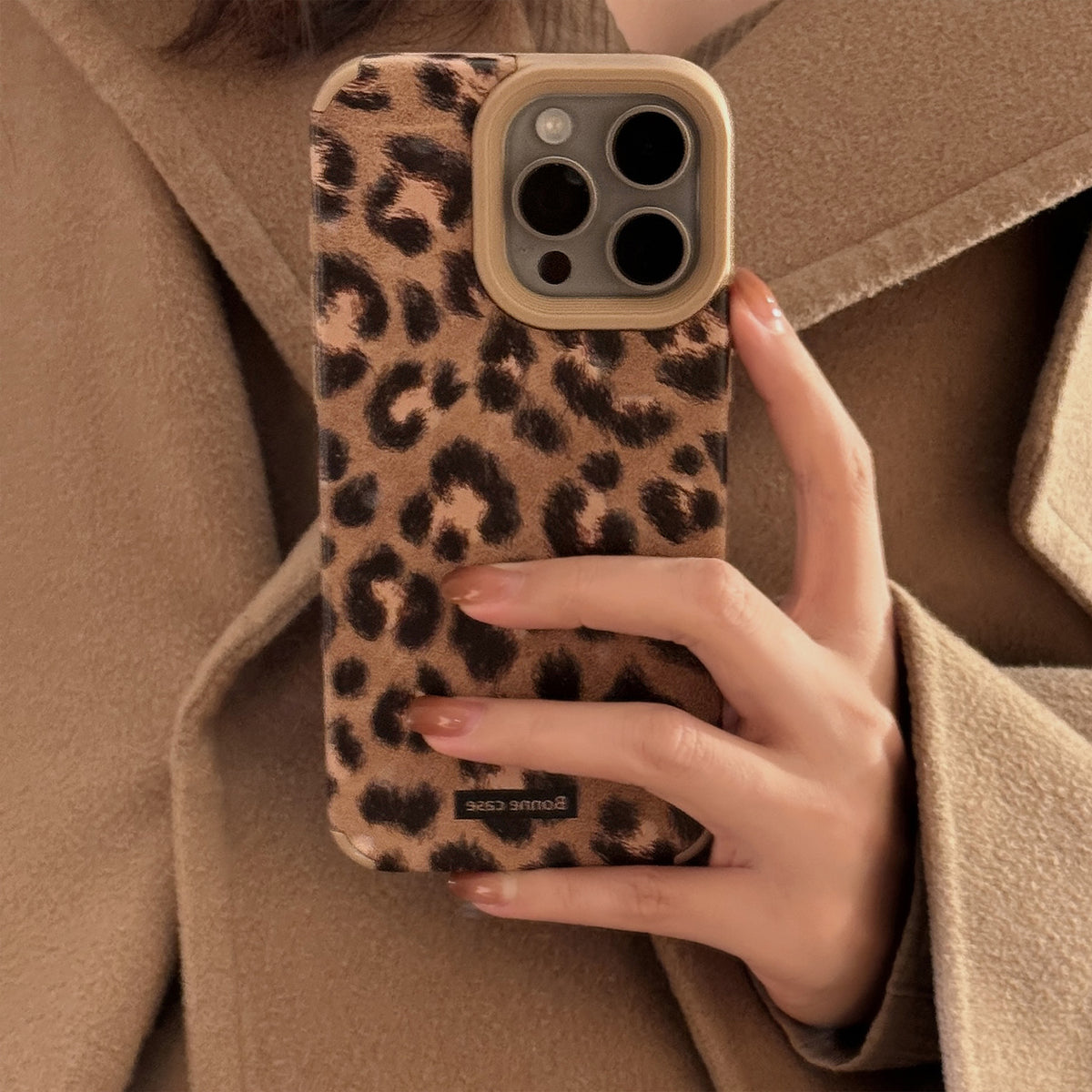 "Europäische und Amerikanische Leopardenmuster Plüsch Lanyard Handyhülle im Vintage-Stil, Stoßschutz, Synthetikleder, Kompatibel mit iPhone"