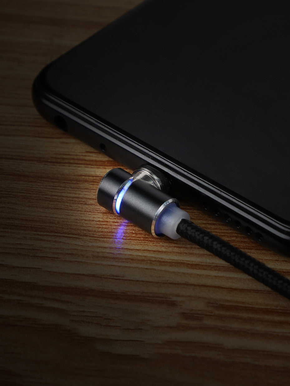 "360 Grad Drehbares Magnetisches LED Ladekabel - USB & USB Typ-C - Schnellladung, Datenübertragung und Smartphone-Schutz"
