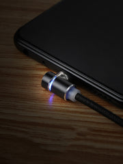 "360 Grad Drehbares Magnetisches LED Ladekabel - USB & USB Typ-C - Schnellladung, Datenübertragung und Smartphone-Schutz"