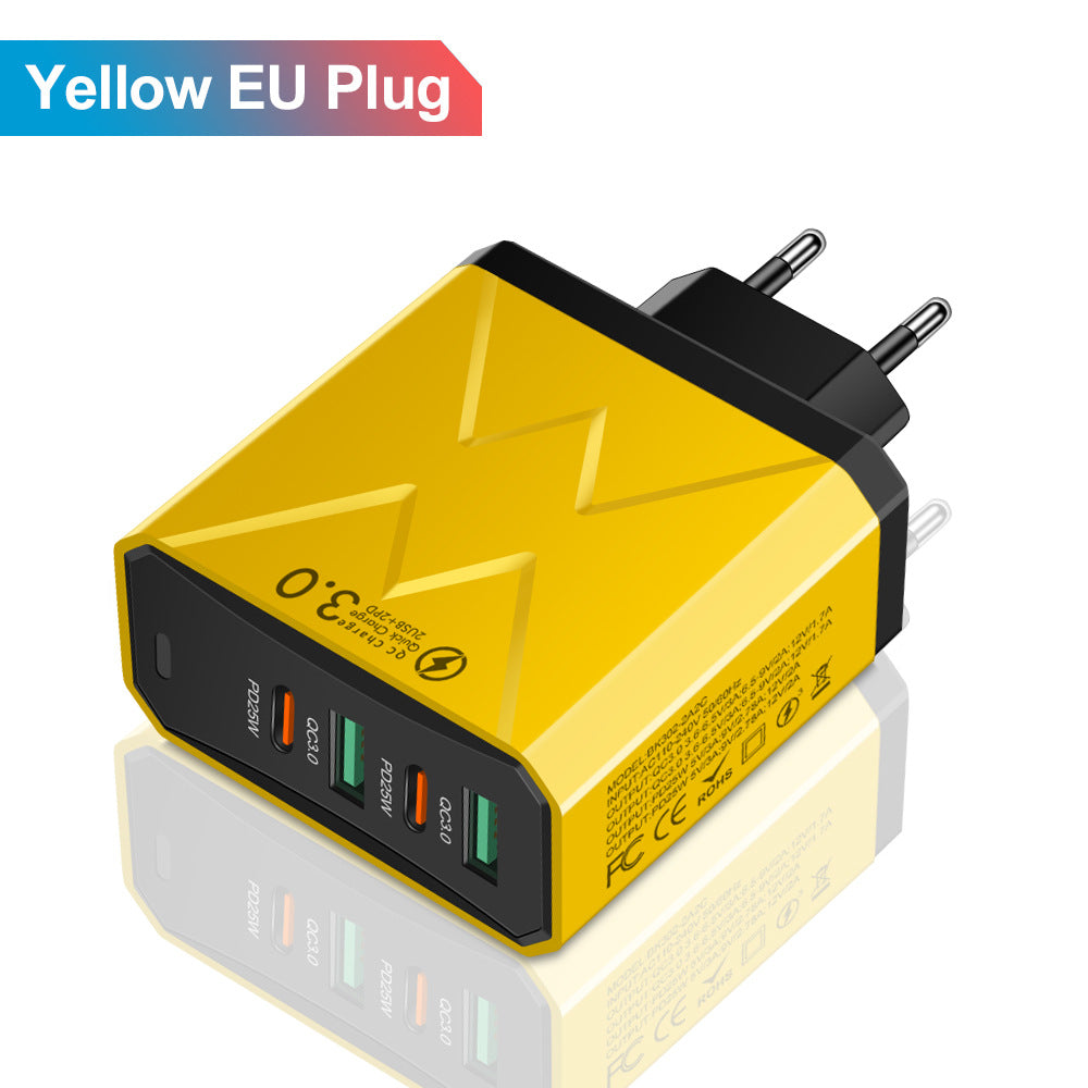 "Schnellladegerät für Handy und Tablet, 2USB 2PD, in Weiß, Pink, Gelb, Schwarz - Robustes Kunststoffmaterial"