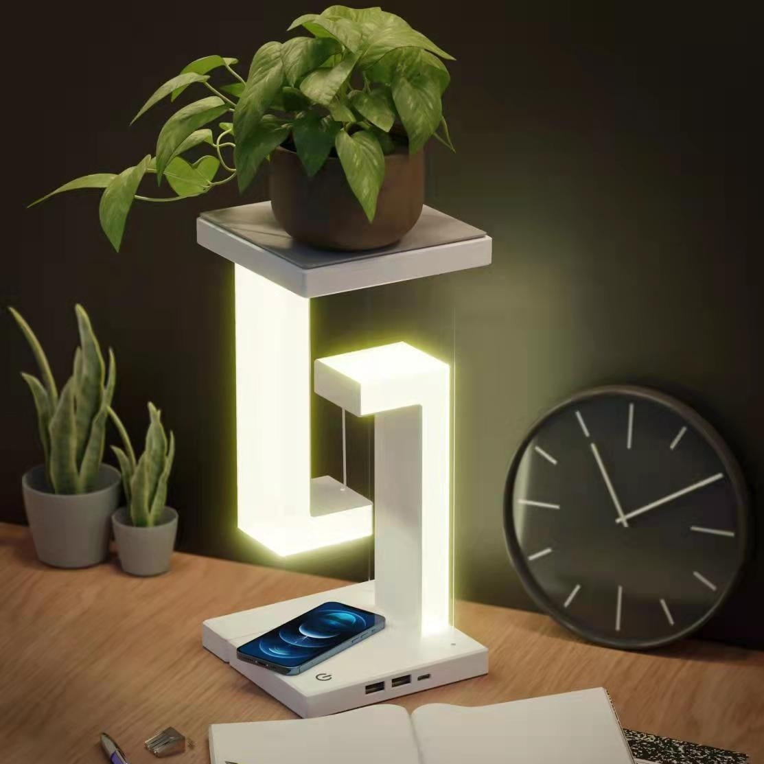 "Designer Balance-Lampe mit kabelloser Smartphone-Ladefunktion und magnetischem Schwebeeffekt für Zuhause und Büro"