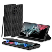 "All-Inclusive Magnetische Saug-Ledertasche mit Feinen Löchern für Samsung - in Waldgrün, Kalt-Schwarz, Karbonfaser-Muster und Weinrot"
