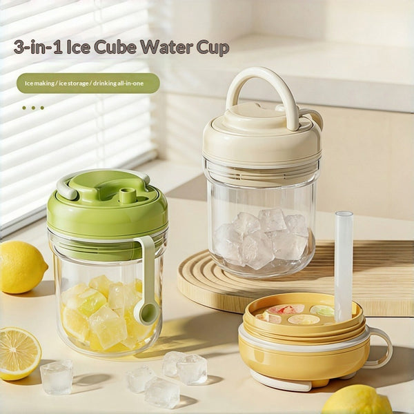 "3-in-1 Eiswürfelform Wasserglas Haushalts-Frühstücksbecher - Modernes Minimalistisches Design in Lebhaften Farben"