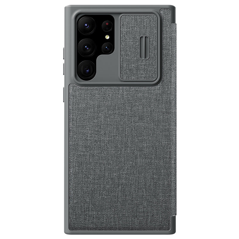 "Premium Leder Handyhülle mit Anti-Peep Objektivabdeckung und Flip-Cover für Samsung S23 ULTRA - Stoßfest, in Schwarz, Rot, Braun und Musterdesigns"