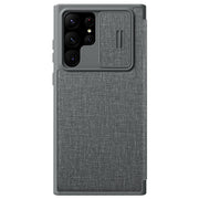 "Premium Leder Handyhülle mit Anti-Peep Objektivabdeckung und Flip-Cover für Samsung S23 ULTRA - Stoßfest, in Schwarz, Rot, Braun und Musterdesigns"
