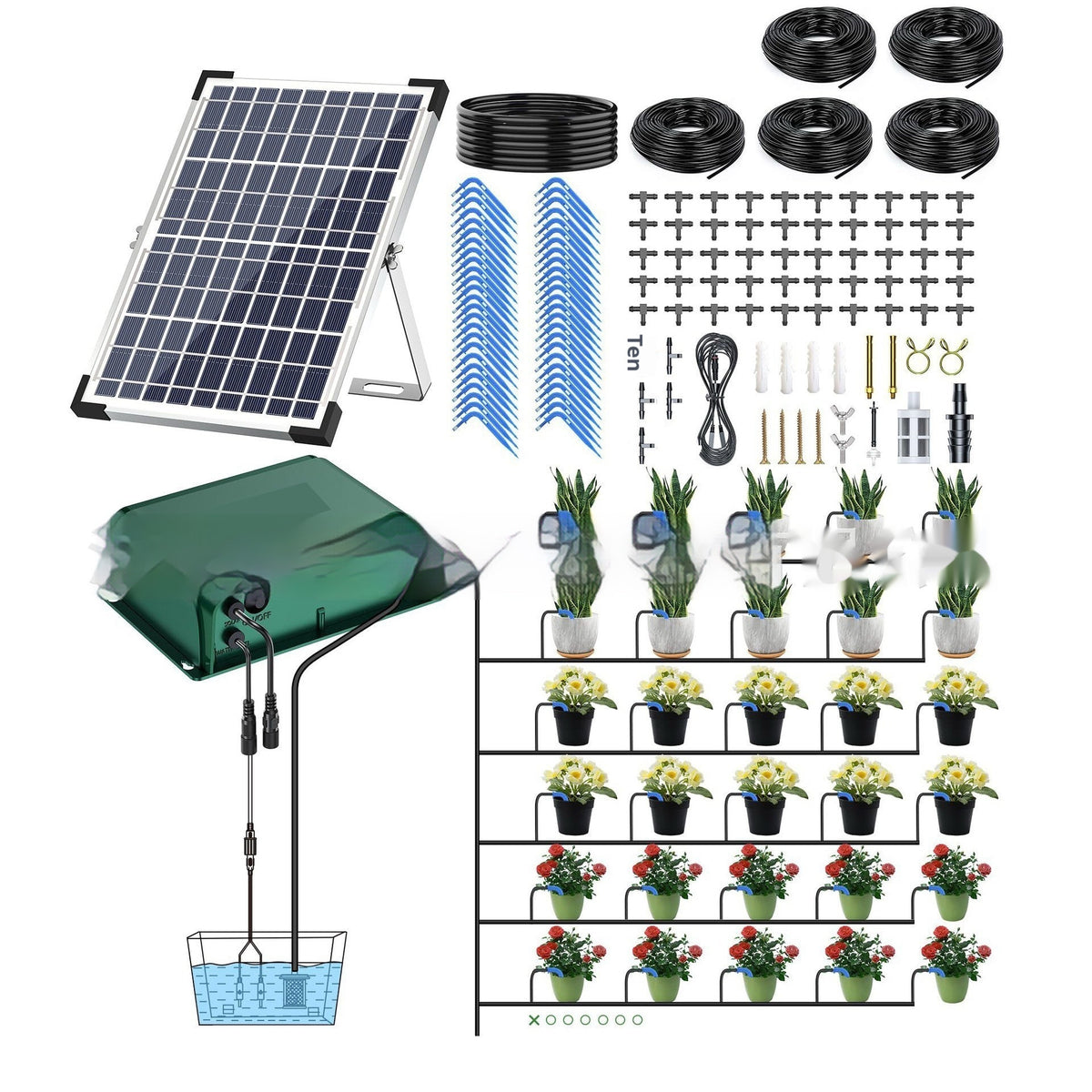 "Automatisches Solargespeistes Bewässerungssystem mit Timer für Pflanzen - 50m Schlauchset"