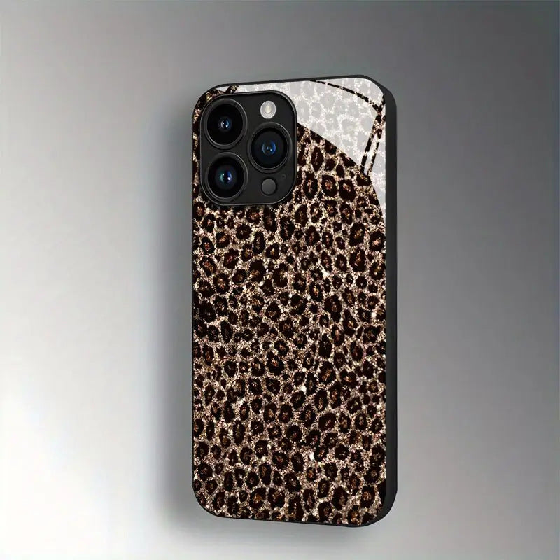 "Individuell Gestaltbare Schwarze Leopardenmuster iPhone Hülle - Kratzfestes Glas, Modisch & Luxuriös"