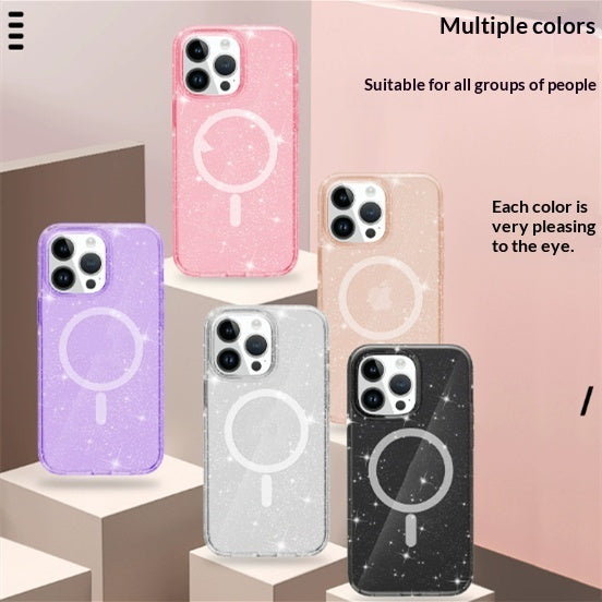 "Funkelnde Magnetische Handyhülle mit Sturzsichere Harte Schale - Transparent, Rosa, Schwarz"