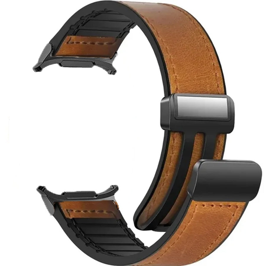 "22mm Magnetisch-Verschluss Herren Uhrenarmband aus Silikon-Leder in Punk Street-Stil - Schwarz, Braun, Weiß, Grün"
