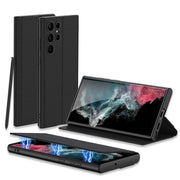 "All-Inclusive Magnetische Saug-Ledertasche mit Feinen Löchern für Samsung - in Waldgrün, Kalt-Schwarz, Karbonfaser-Muster und Weinrot"