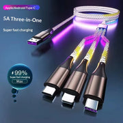 "Leuchtendes RGB-Datenkabel, Farbenfrohes, Über 1 Meter langes Ladekabel, Geflochtenes Material, Verfügbar in Weiß, Mit Lightning, Micro USB, TYPE-C Schnittstellen"