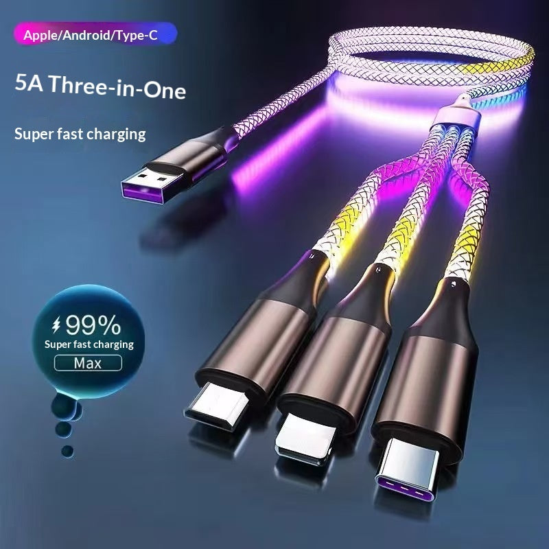 "Leuchtendes RGB-Datenkabel, Farbenfrohes, Über 1 Meter langes Ladekabel, Geflochtenes Material, Verfügbar in Weiß, Mit Lightning, Micro USB, TYPE-C Schnittstellen"