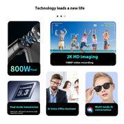 "Intelligente AI-Brille mit 800W Doppelobjektiv, Anti-Shake, Rauschunterdrückung und Wasserfest - Musik & Bluetooth Anruf Funktionen"
