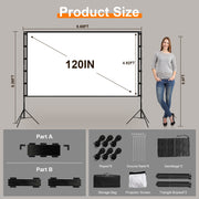 "Premium 4K HD Projektor Leinwand 120/100 Zoll mit Standfuß - Faltenfrei, Tragbar, für Innen- und Außenkino - Inklusive Tragetasche"