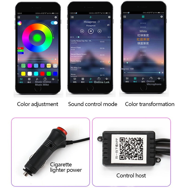 "RGB Auto Innenbeleuchtung - Flexible, App-gesteuerte Stimmungslichter mit Musikrhythmus - Einfach zu installieren"