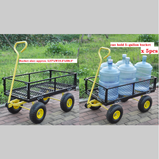 "Robuster Stahl Gartenwagen mit schwenkbarem Griff und abnehmbaren Seiten - Praktischer Heavy Duty Gartenkarren und Trolley"