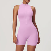"Sommer Fitness Yoga Overall mit Reißverschluss für Frauen - Rückenfreie Kurze Bodysuit in Verschiedenen Farben und Größen"