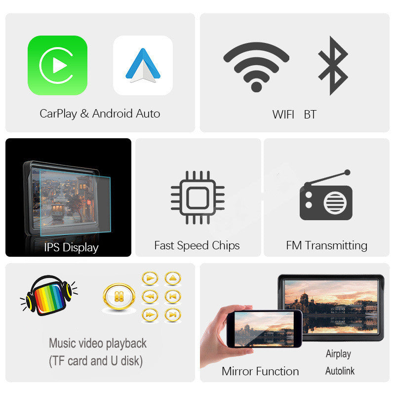"7-Zoll IPS Auto-Smart-Display mit drahtlosem Carplay und Handy-Projektion für Navigation – Steigern Sie Ihre Fahrsicherheit und -komfort!"