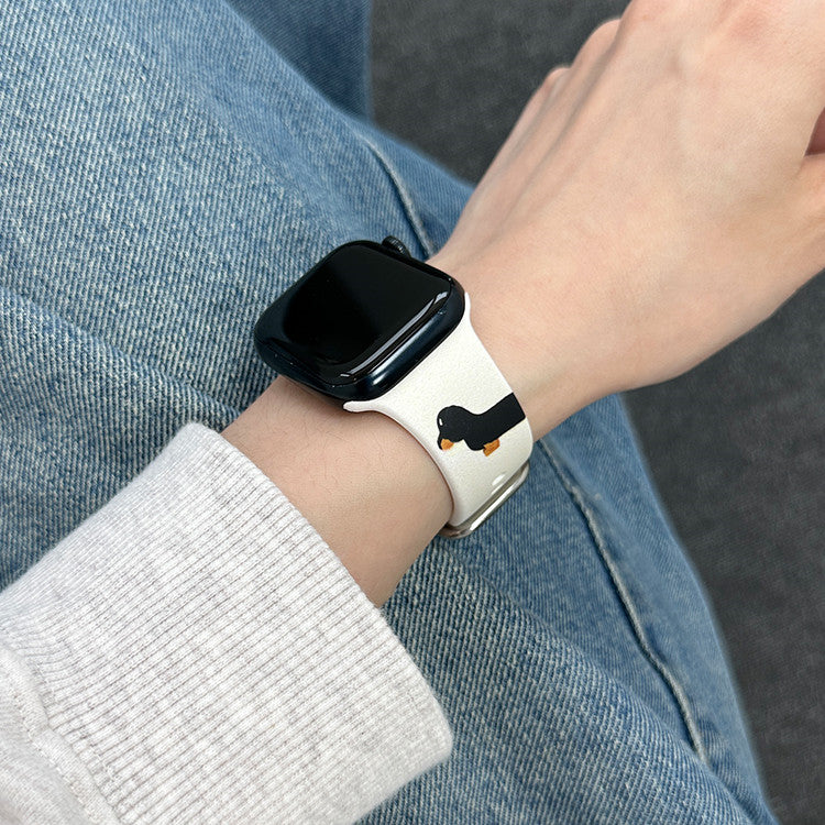 "Kreatives Dackel Silikon Uhrenarmband in Beige Weiß - Inklusive Schutzfolie bei Bestellung - Verschiedene Größen Verfügbar"