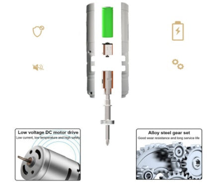 "Wiederaufladbarer Mini Elektroschrauber - Lithium Technologie, 3.6V Leistung, Komplettset mit USB-Kabel und Bits"