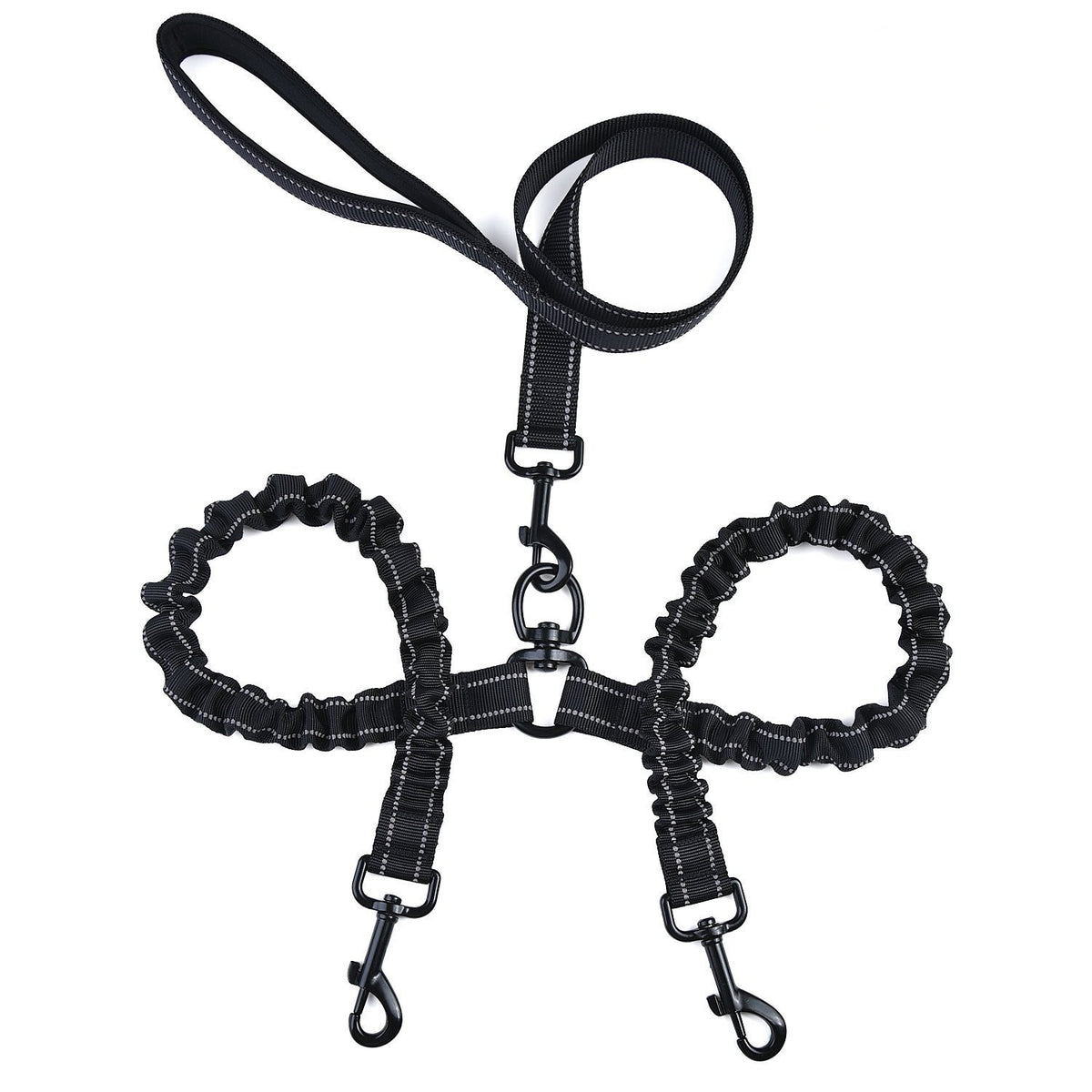 "Hochelastische Doppelkopf-Hundeleine von Pet One - Ausziehbar, Robustes Nylon, Farbe Schwarz"