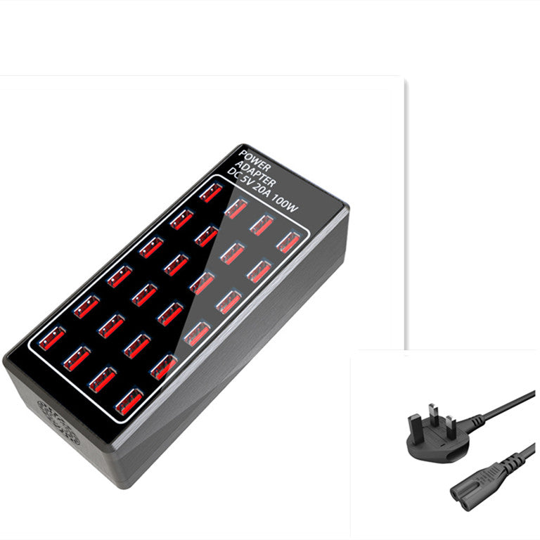 "Schnellladender USB-Multiport-Ladegerät mit 24 Anschlüssen, Brandschutz ABS-PC Material, Schwarz"
