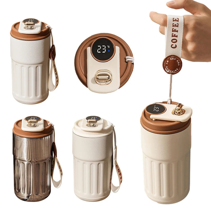 "Intelligente Digitale Thermosflasche - Tragbarer Edelstahl-Kaffeebecher, Auto-Isolierbecher, Vakuum-Flasche, 450ml Kapazität, Hitze- und Kältebeständig"