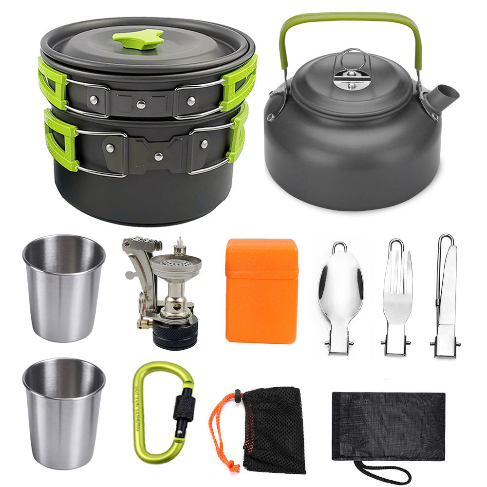 "Hochwertiges Camping-Kochset aus Aluminium - Outdoor-Kochgeschirr mit Topf, Pfanne, Teekanne & Mehr - Ideal für Wandern, Picknick, BBQ"