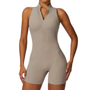 "Sommer Fitness Yoga Overall mit Reißverschluss für Frauen - Rückenfreie Kurze Bodysuit in Verschiedenen Farben und Größen"