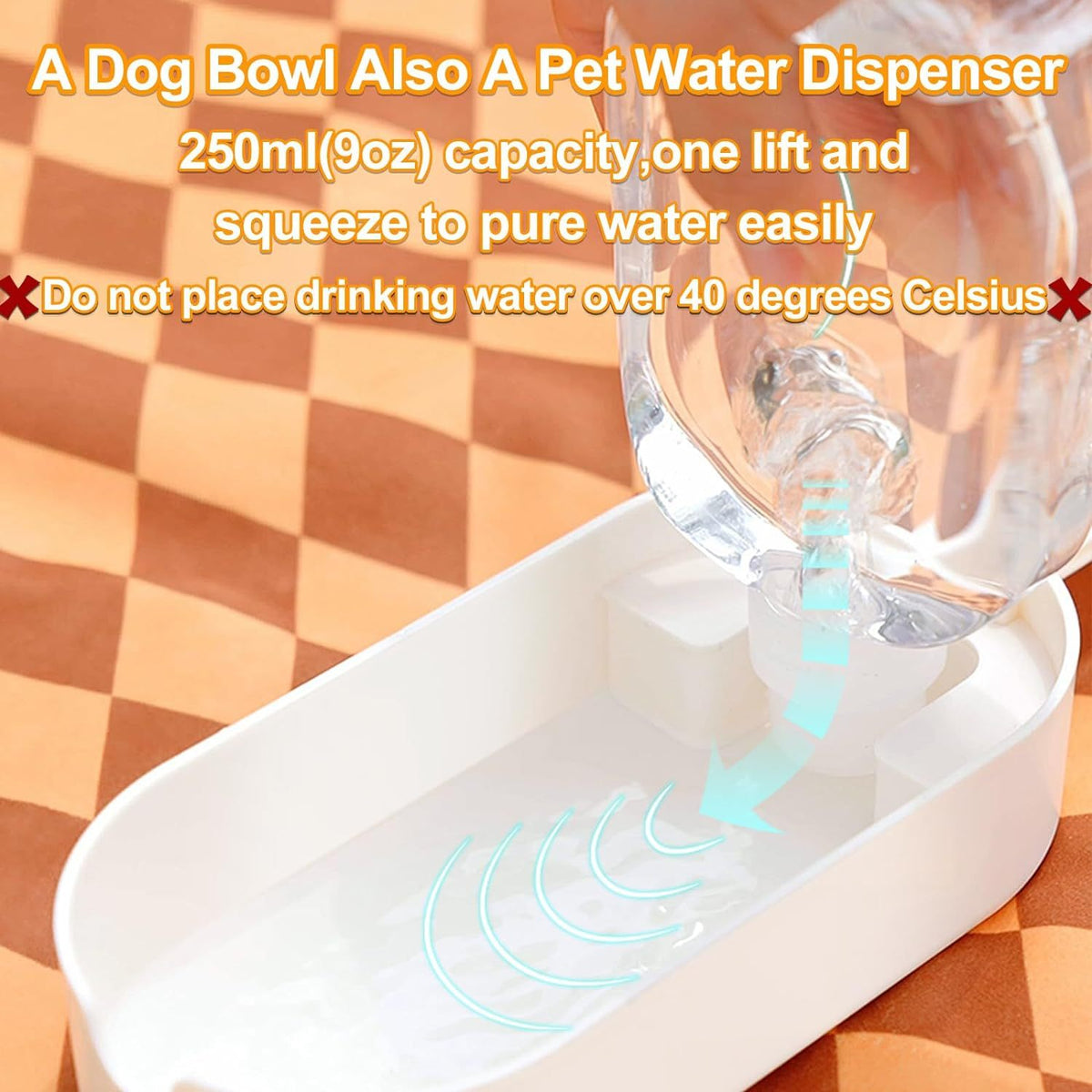 "All-in-One Reise-Haustier-Wasserflasche & Futterbehälter, 250ml, BPA-Frei, Auslaufsicher, Ideal für Hunde, Katzen, Kaninchen - Blau/Gelb"