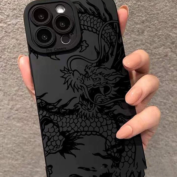 "Vielseitige und Kreative Schwarze Drachen-Muster Handyhülle für iPhone Modelle - Stilvolles Backcover im Japanisch-Europäischen Design"