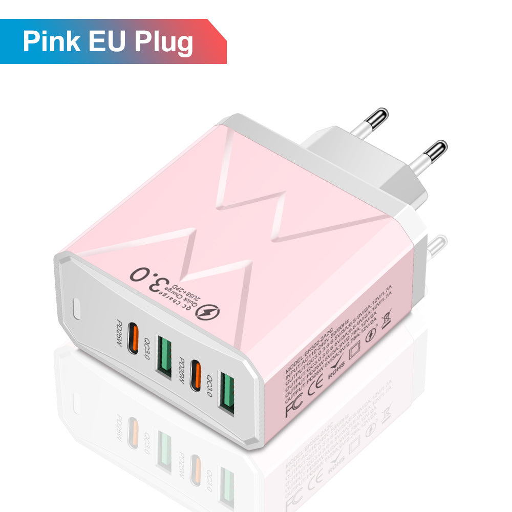 "Schnellladegerät für Handy und Tablet, 2USB 2PD, in Weiß, Pink, Gelb, Schwarz - Robustes Kunststoffmaterial"