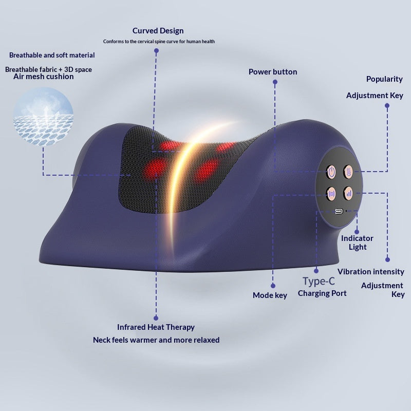 "Premium Zervikales Massagekissen - Schmerzlinderung, Korrektur von Nackenschmerzen & Infrarot Wärmebehandlung mit verstellbarer Vibration"