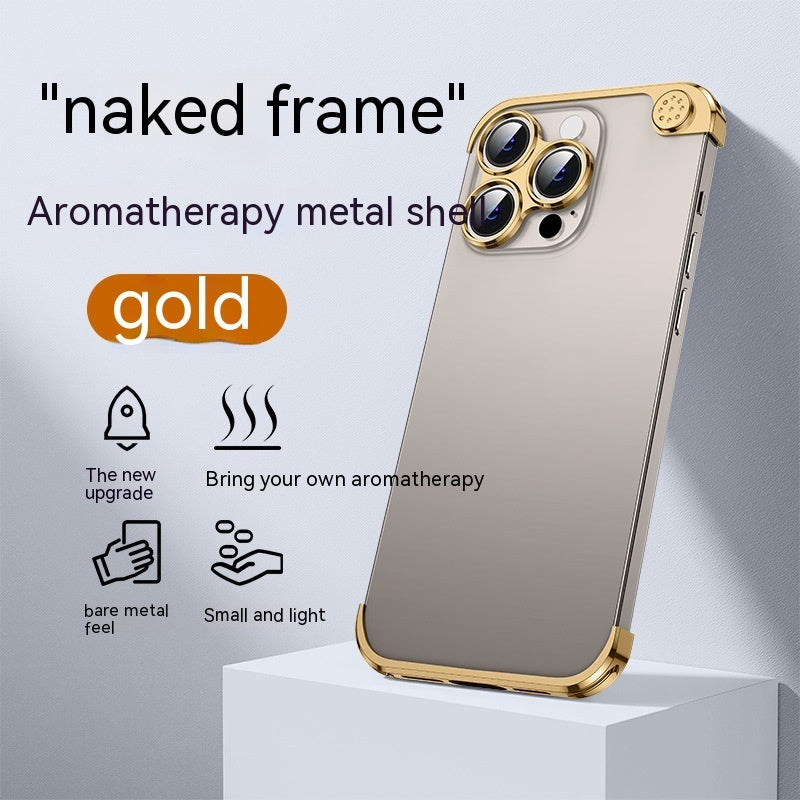 "Universelle Aromatherapie-Metallhandyhülle für iPhone 14 Modelle - Schutz und Luxus in Silber und Gold"