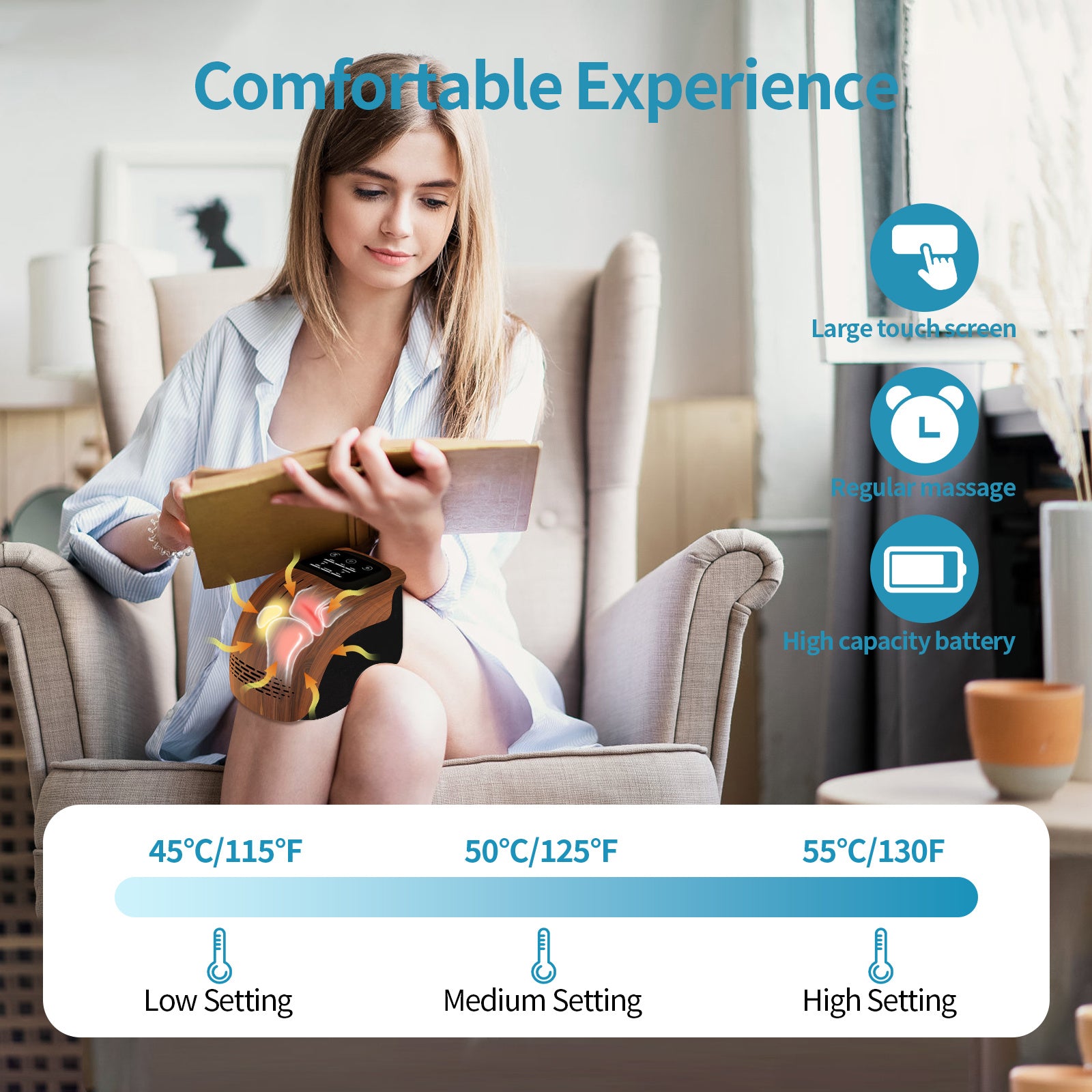 Intelligentes Heimgerät Elektrisches intelligentes Knie-Massagegerät mit Knetfunktion und Heizfunktion Wiederaufladbares Knie-Massagegerät zur Schmerzlinderung mit Infrarot-Laser und Vibration