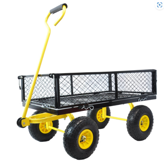 "Robuster Stahl Gartenwagen mit schwenkbarem Griff und abnehmbaren Seiten - Praktischer Heavy Duty Gartenkarren und Trolley"