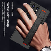 "Ultra-Dünne Schutzhülle mit Armbandhalterung für Samsung - PC Material, Anti-Ausbleichen, In Waldgrün, Kalt-Schwarz, Schaum-Silber, Kohlefaser-Muster"