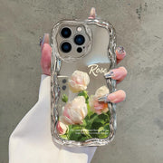 "Rosenblumen-Design Handyhülle: Hitzebeständig, Sturzsicher und Fingerabdruckresistent für iPhone Modelle - Silbergrau"